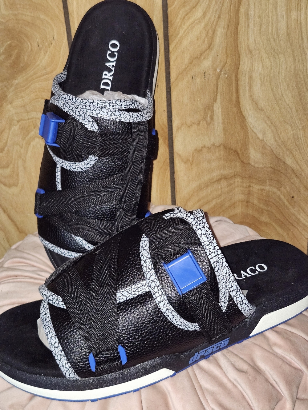 Draco Men's Black Sandals with Blue Accents